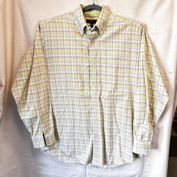 Bobby Jones Collection L Yellow Plaid‎ Long Sleeve Cotton Shirt Woven in Italy - Picture 5 of 8